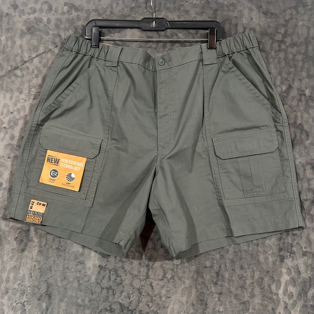 Savane Mens Hiking Shorts Green Cargo Outdoor Khakis Performance UPF Size 42 NEW